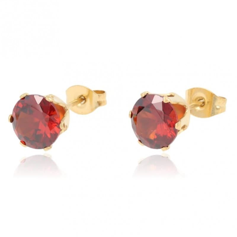 KOLCZYKI SZTYFT ZŁOTE CZERWONE CYRKONIE K113CZE