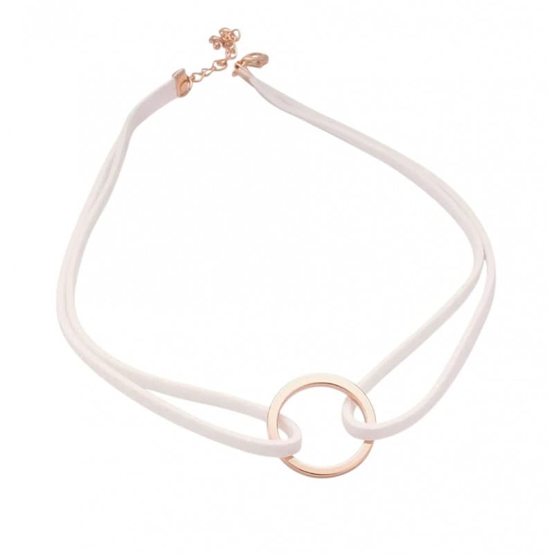 NASZYJNIK CHOKER RZEMYK ZŁOTE KÓŁECZKO BIAŁY N296B