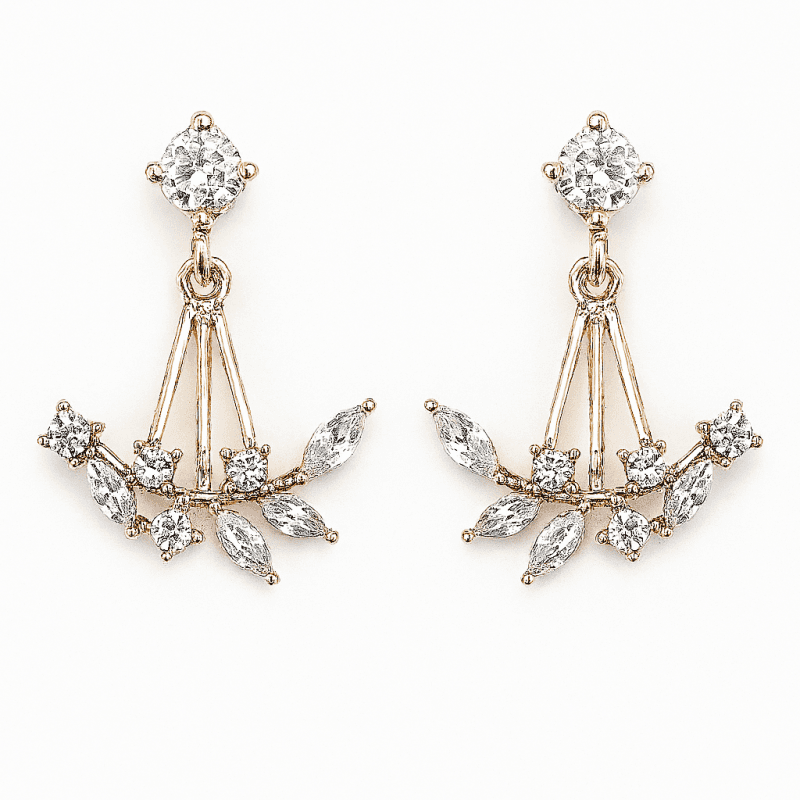 Kolczyki podwójne, Cyrkonie, wiszące listki K987