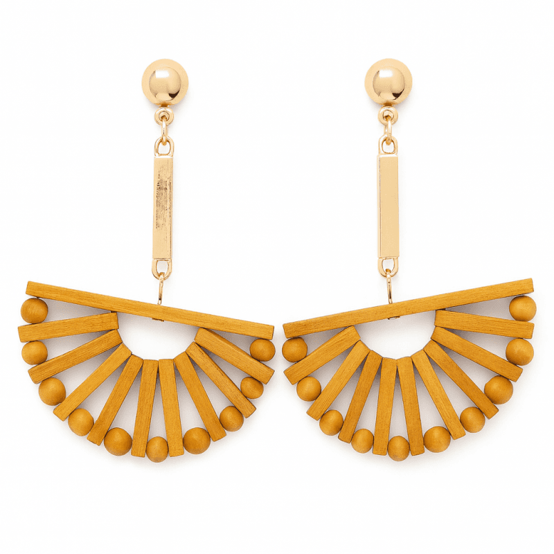 Kolczyki wiszące duże drewniane półkola K1080