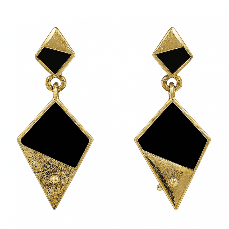 Kolczyki geometryczne romby, czarno złote K943CZ