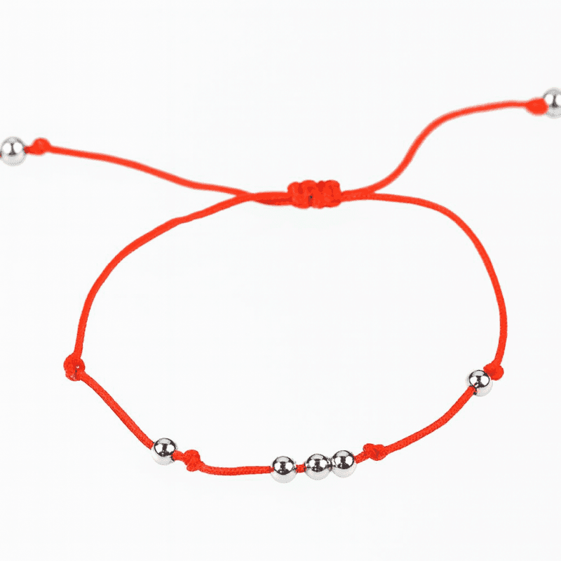 Bransoletka czerwony sznurek DREAM, srebrne kulki BST815