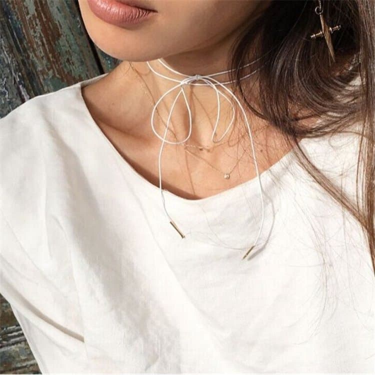 naszyjnik choker biel N298B