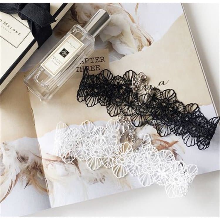 NASZYJNIK CHOKER KORONKA BIAŁY N302B