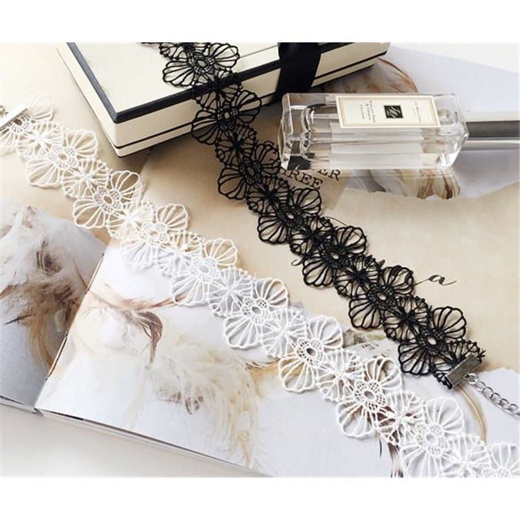 NASZYJNIK CHOKER KORONKA BIAŁY N302B