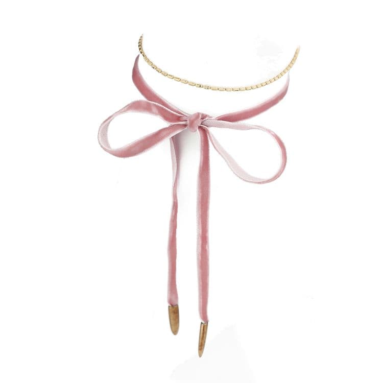 NASZYJNIK CHOKER VELVET CHAIN - RÓŻOWY N485R